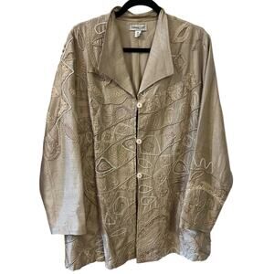Coldwater Creek Silk Embroidered Jacket - Size 1X - Beige Tan